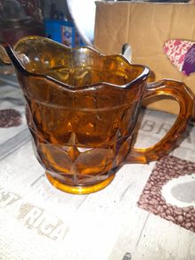 Large Vintage Heavy Art Deco Style Amber Glass Jug, Postage Available or Collection on all my items