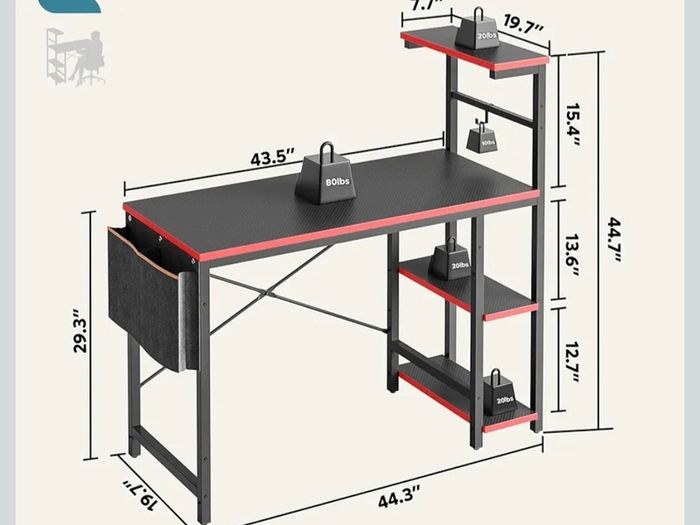 113CM Reversible Corner Gaming Desk with RGB LED Lights