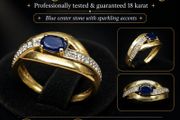 Vintage 18K Gold Ring with Blue Stone Size 49.5