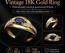 Vintage 18K Gold Ring with Blue Stone Size 49.5