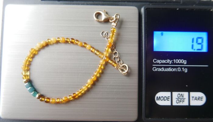 925 Sterling Silver Beaded Bracelet with Orange and Blue Stones