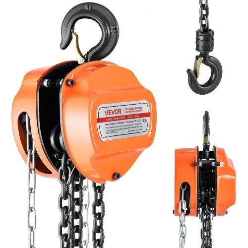 Hand Chain Hoist, 1 Ton Capacity, Manual Chain Block with Upgrade G80 Galvanized Chain, 6 m Lifting Height, Heavy Duty Pulley Hoist for Garage