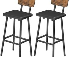 Bar Stools Set of 2, PU Upholstered Breakfast Bar Stools, Industrial Barstools with Backrest and Footrests, Bar Chairs for Kitchen, Dining Room, Bar, Rustic Brown and Black