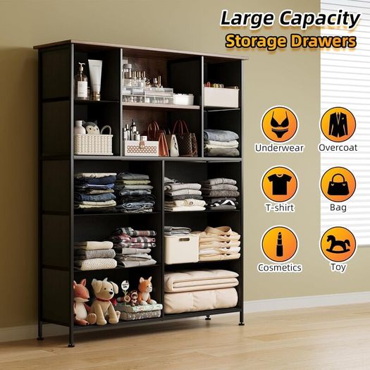10 Drawers Dresser with Mesh Doors, Fabric Chest of Drawers for Bedroom, Sturdy Metal Frame Storage Cabinet