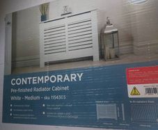 Radiator cover pre finished white slatted design.