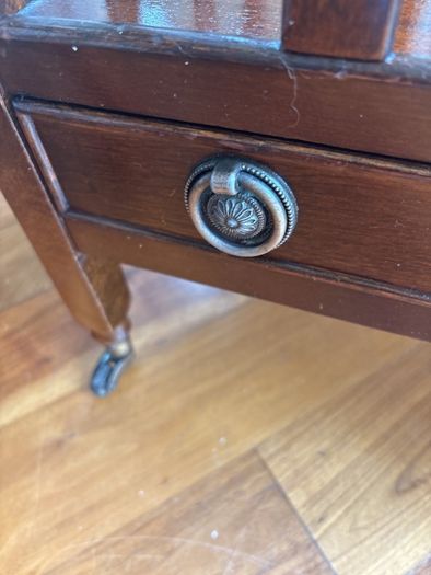 Antique Style Mahogany Canterbury Magazine/ Newspaper/ Vinyl Storage Holder - Stand with a single drawer