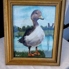Framed duck painting