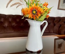 Vintage Shabby Chic Antique White Enamel Jug Vase
