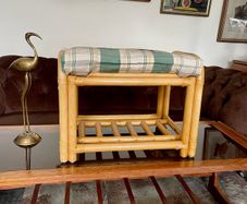 Sturdy Versatile Rattan and Bamboo Low Stool Footstool VGC