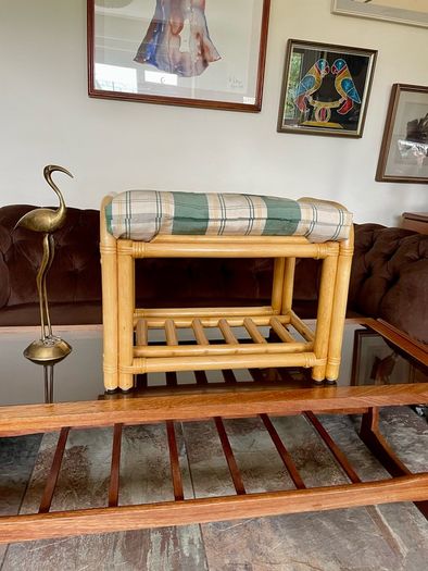 Sturdy Versatile Rattan and Bamboo Low Stool Footstool VGC