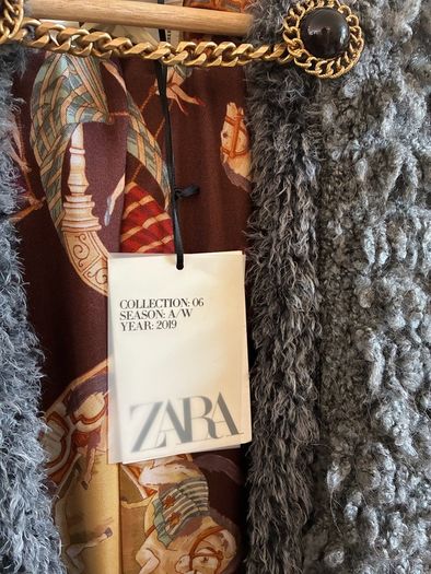 Zara faux sherling grey open coat with chain closure