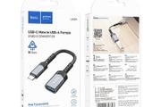 Hoco UA24 Braided Type-C Male to USB Female 3.0 Converter Metal Grey