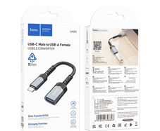 Hoco UA24 Braided Type-C Male to USB Female 3.0 Converter Metal Grey
