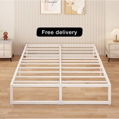 Small Double Bed Frame 120x190 cm Metal Platform Bed Small Double with Steel Slat Support