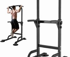 Pull Up & Dip Station Dip Stand Power Tower, Adjustable Height Home Strength Training Fitness Workout Station, With tension rope