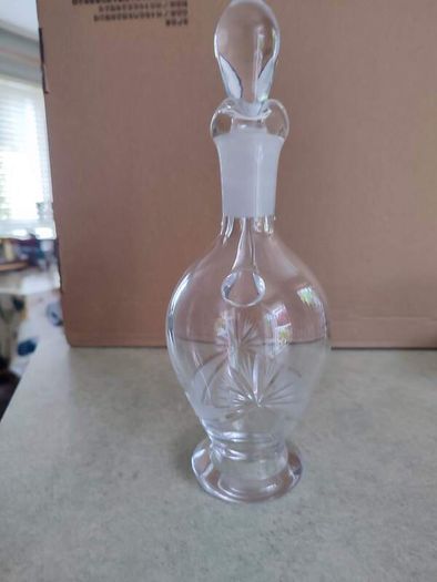 Vintage Hand Blown Cut Glass Set of 2 Small Glass Decanters for Oil and Vinegar or wine carafe.