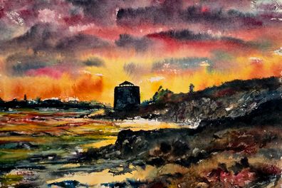 Sutton Martello tower watercolour
