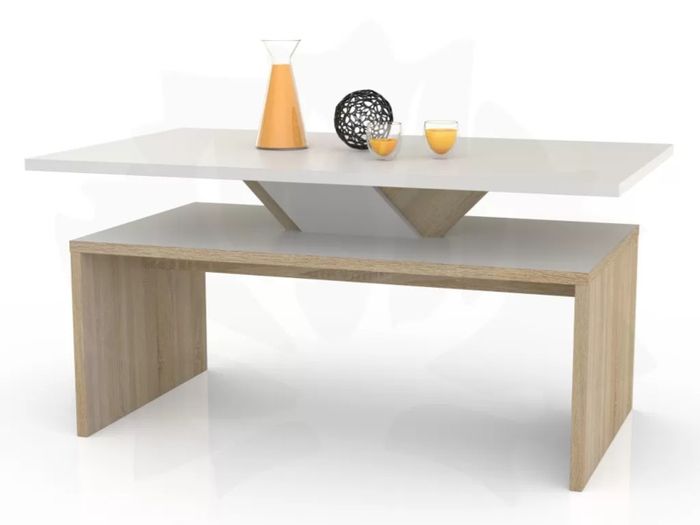 Rectangular White Oak Coffee Table With Shelf