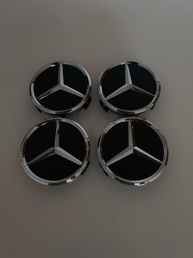 Mercedes 75mm Black Wheel Centre Caps - Set of 4