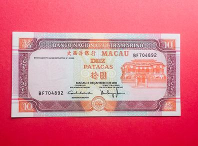 MACAU   10. Patacas  2001.  Pick. 76b . ( Uncirculated )