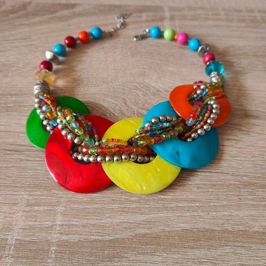 Chunky Shell Rings Multi Strand Braided Bead Statement Collar Necklace