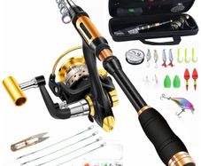 Fishing Spinning Rod and Reel Combo set Carbon Fiber Fluorescent Rod Tip, with Fishing Lures Line Carrier Bag Kits for Travel Surf Saltwater Freshwater