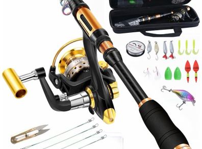 Fishing Spinning Rod and Reel Combo set Carbon Fiber Fluorescent Rod Tip, with Fishing Lures Line Carrier Bag Kits for Travel Surf Saltwater Freshwater