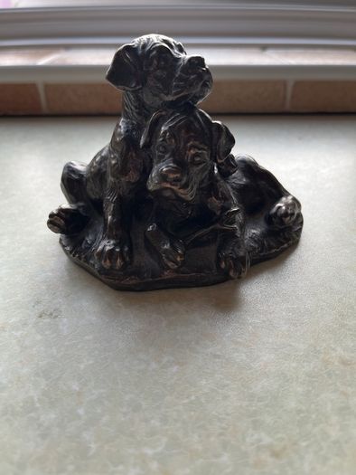 Heriditoes Bronze Cold Cast Resin Pair Boxer Puppies VGC