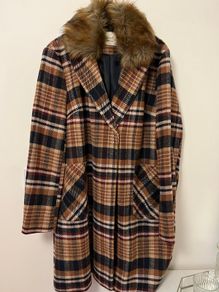 Check Fur Collar Winter Coat