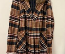 Check Fur Collar Winter Coat