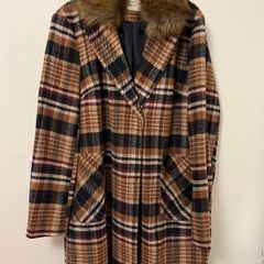 Check Fur Collar Winter Coat