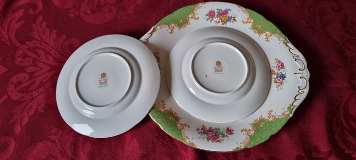 For Collectors Antique 3 Piece Paragon Rockingham Bone China Gold Gilt Cabinet Eared Cake Plate And Bread And Butter Set Made In England