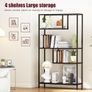 Black Bookshelf, Industrial Bookcase Open Storage Shelves with Metal Frame, Freestanding Display Rack Tall Shelving Unit for Living Room, Bedroom, Office, Black Image 4