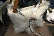 1 Handcrafted Goat Skin Bag with Long Leather Shoulder Strap and an Antler Toggle