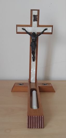Vintage Italian made 'Last Rites' hardwood wall Crucifix 13" tall FREEPOST