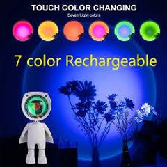 LED Seven Colors Light Sunset Light Astronaut Light Rainbow Projection Night Light 360 Degree Rotation Rechargeable Ambient Night Light