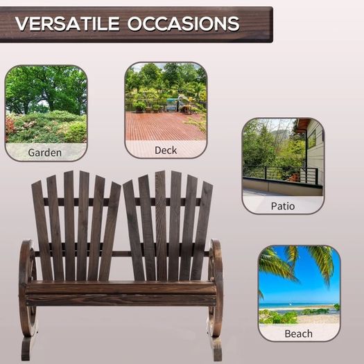 Comfortable Fir Logs Love Chair with Wheel-Shaped Armrests, Outdoor Wooden (FREE POSTAGE)