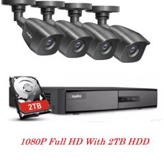 SANNCE Security Camera System, 8 Channel 1080N H.264+ Hybrid DVR Recorder + 4 x 1080P HD Outdoor Weatherproof Bullet Camera & 2TB HDD