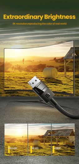 Ugreen Premium 2M DisplayPort 1.4 UHD/3D 8K (7680x4320@60Hz) 32.4Gbps (Cotton Braided/Gold Plated) Cable (Brand New/Warranty)