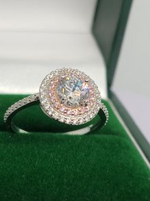 Sterling silver (Sz: L) White Cubic Zirconia, Pink Cubic Zirconia Ring in Rhodium & Rose Gold Overlay Sterling Silver 2.17 Ct