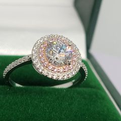 Sterling silver (Sz: L) White Cubic Zirconia, Pink Cubic Zirconia Ring in Rhodium & Rose Gold Overlay Sterling Silver 2.17 Ct