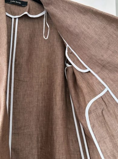 Zara double breasted long linen blazer