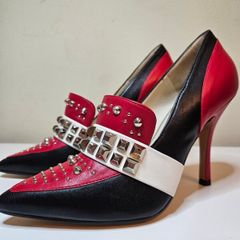 Lodi pumps high heel courts red black & white studded RRP 205 euro new & boxed size 3.5 UK 36 EU sale