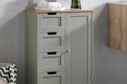 Bathroom Cabinet 4 Drawer Floor Storage Cupboard Wooden Storage Unit With 1 Door, Height Adjustable Shelf Grey