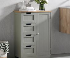 Bathroom Cabinet 4 Drawer Floor Storage Cupboard Wooden Storage Unit With 1 Door, Height Adjustable Shelf Grey
