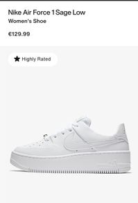Nike Women's Air Force 1 Sage Low White Trainers Size 5.5 (EU 39)