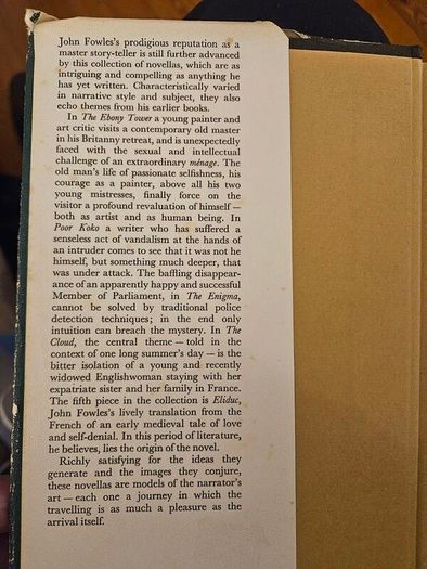 The Ebony Tower. By John Fowles. First Edition Hardback With Dustjacket Book In Good Condition.  Jacket Tatty.  See Photos For Same.