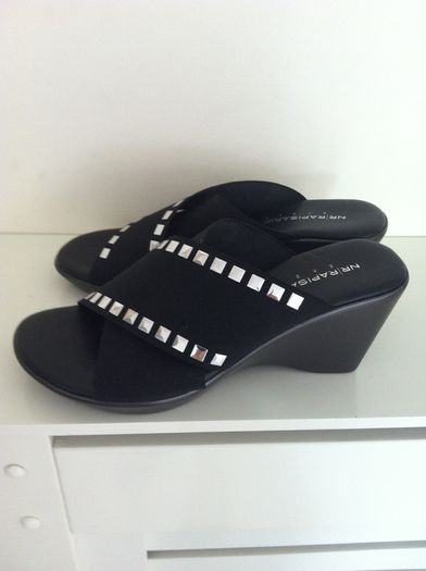 Ladies Black & Silver Italian NR Rapisardi Wedge Sandals Size 35. Would fit size UK 3/4