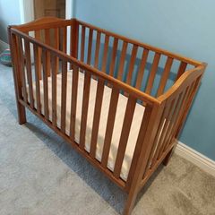 Brown Wooden Baby Cot + Mattress | Great Condition