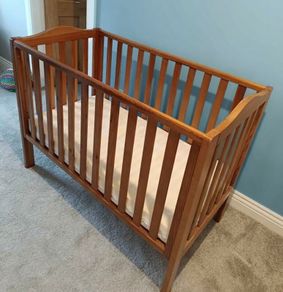 Brown Wooden Baby Cot + Mattress | Great Condition